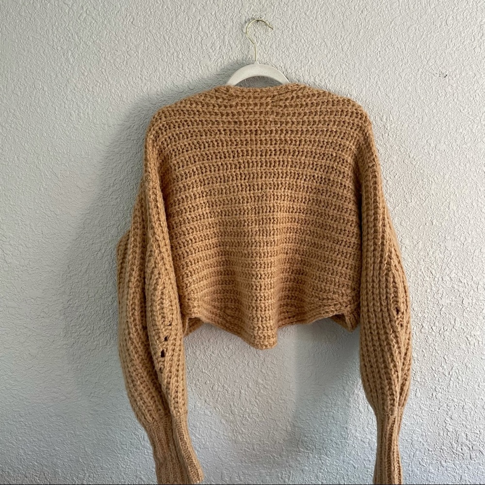Anthropologie Camel Chunky Knit Cropped Cardigan - Picture 4 of 13